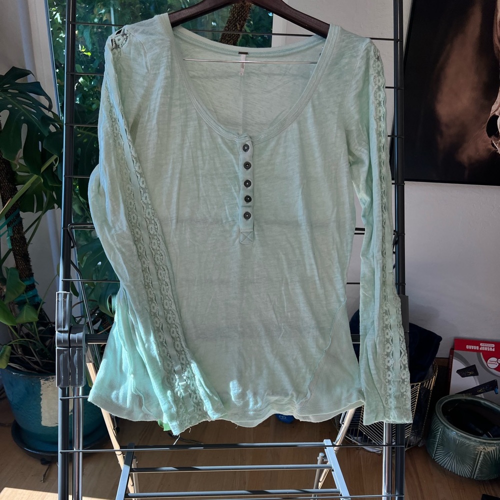 Mint Green Lace Sleeve Women's Top